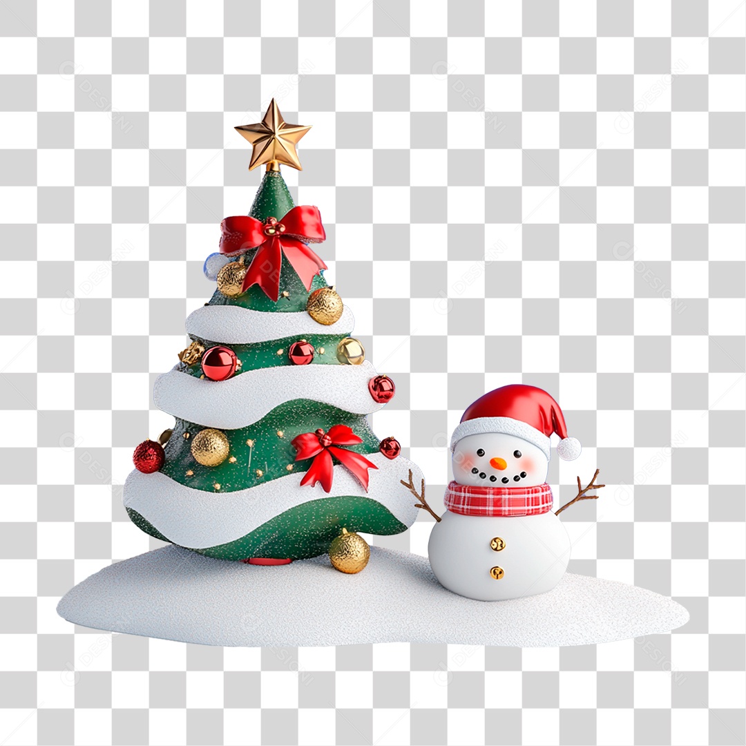 Árvore de Natal com Boneco de Neve PNG Transparente