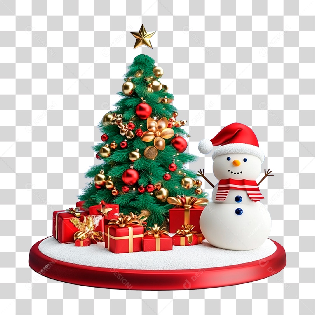 Árvore de Natal com Boneco de Neve PNG Transparente