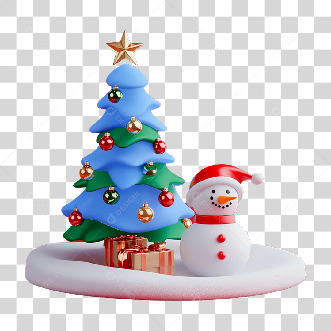 Árvore de Natal com Boneco de Neve PNG Transparente