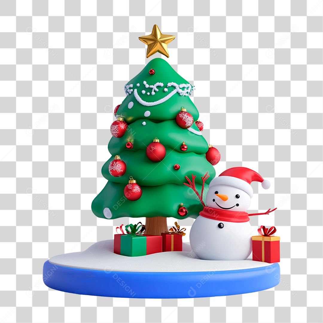 Árvore de Natal com Boneco de Neve PNG Transparente