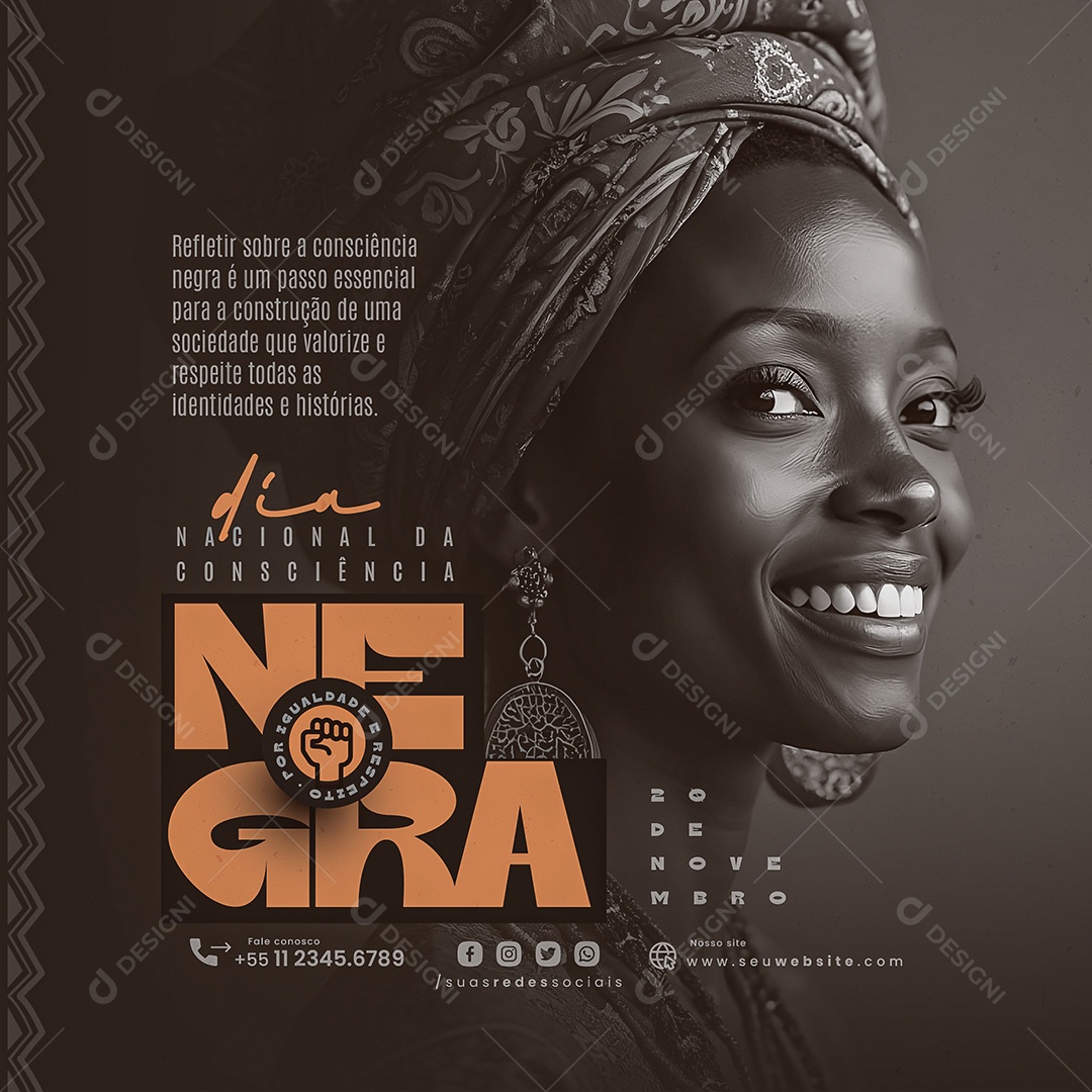 Dia da Consciência Negra 20 de Novembro Social Media PSD Editável