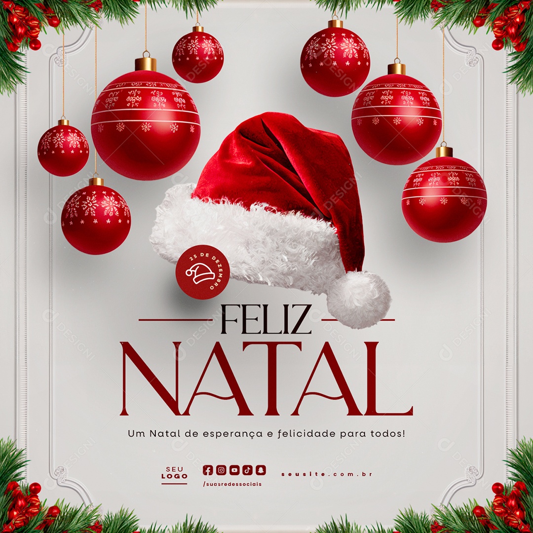 Feliz Natal 25 de Dezembro Um Natal de Esperança e Felicidade Social Media PSD Editável