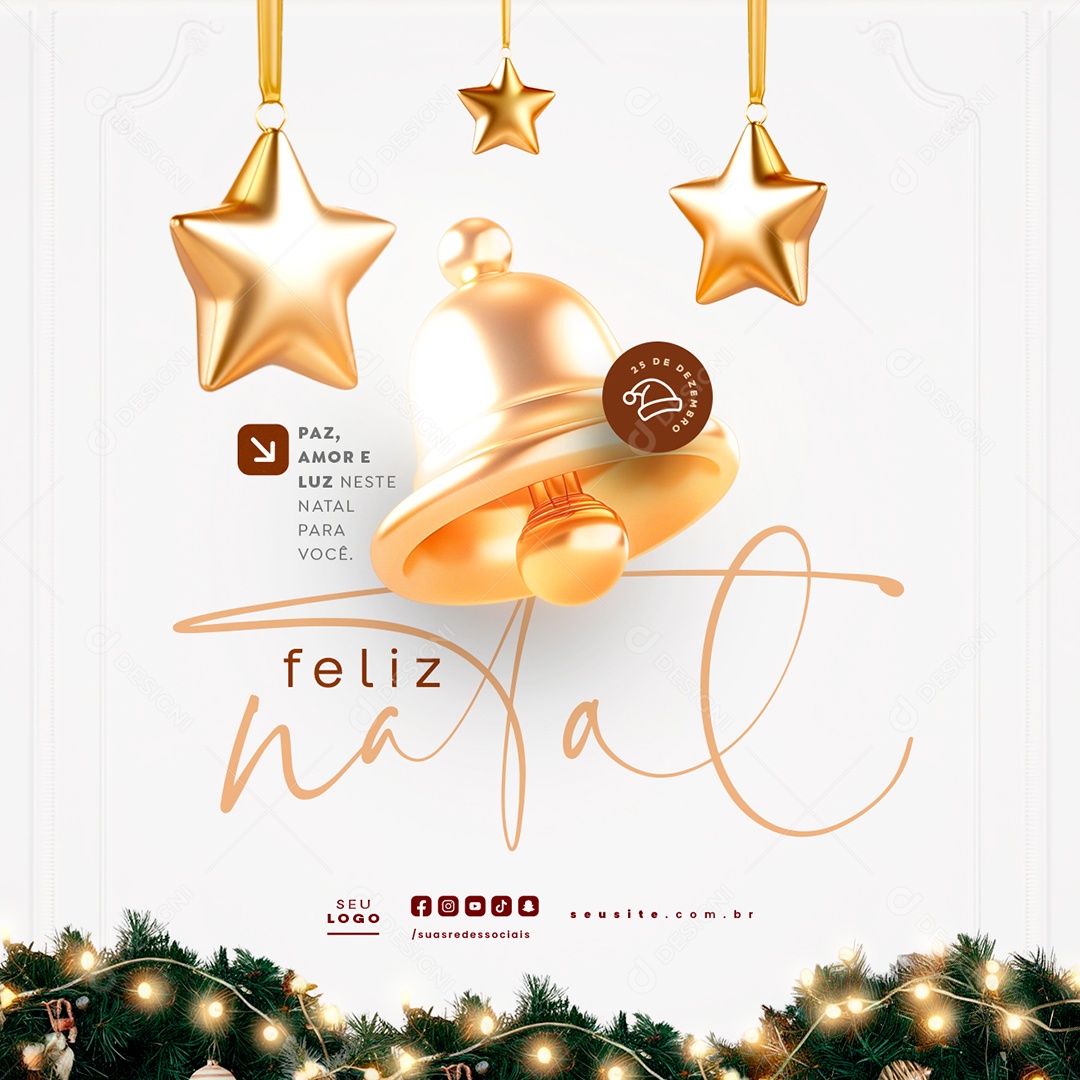 Feliz Natal 25 de Dezembro Paz Amor e Luz Social Media PSD Editável