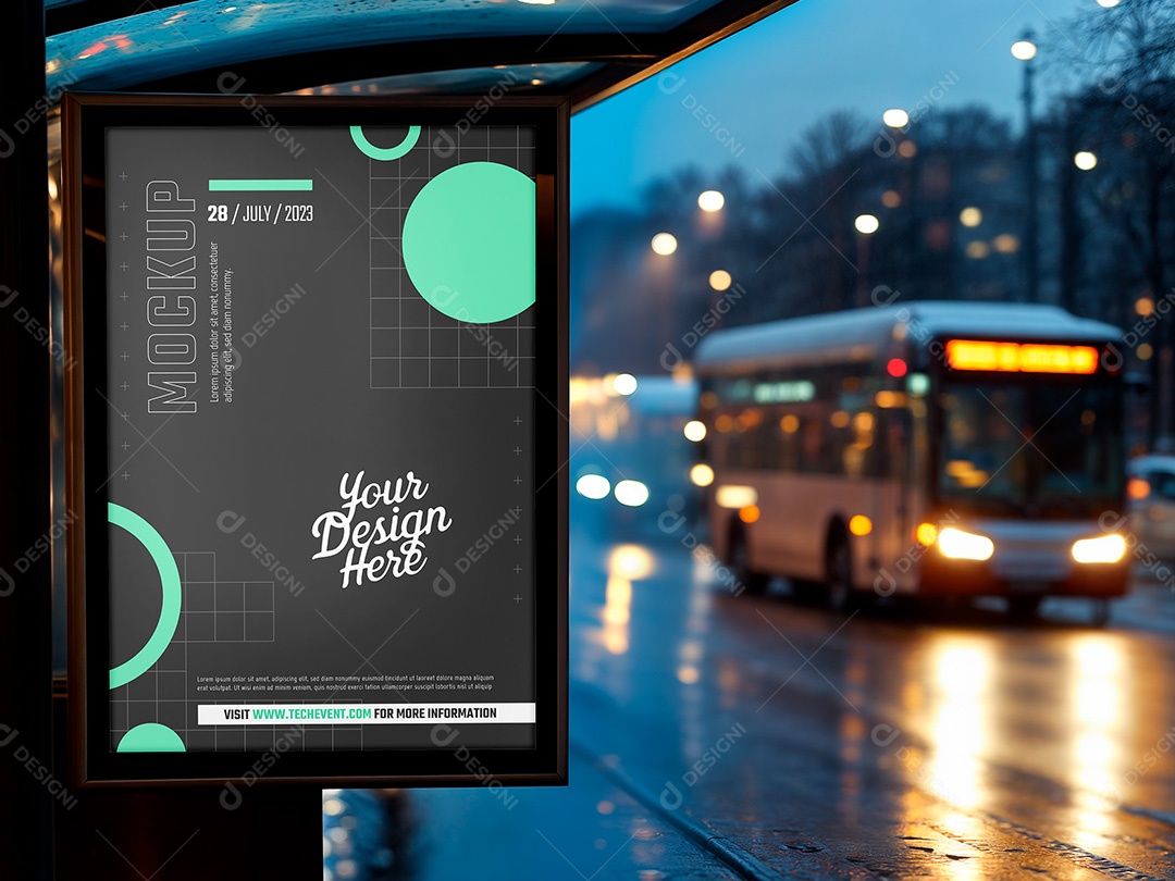 Cartaz em Ponto Ônibus Mockup PSD Editável