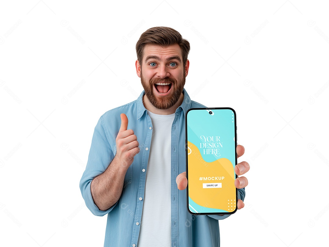 Homem Segurando um Celular Mockup PSD Editável