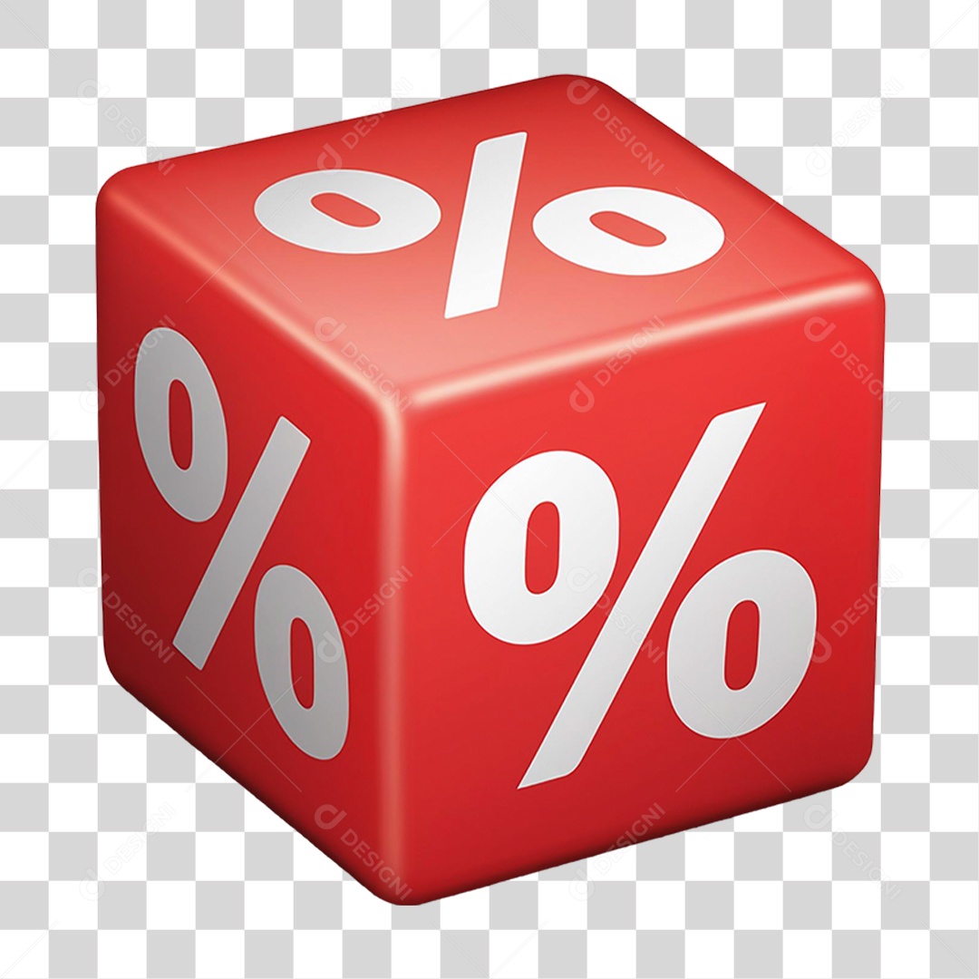Elemento 3D Dado com Símbolo de Porcentagem % PNG Transparente