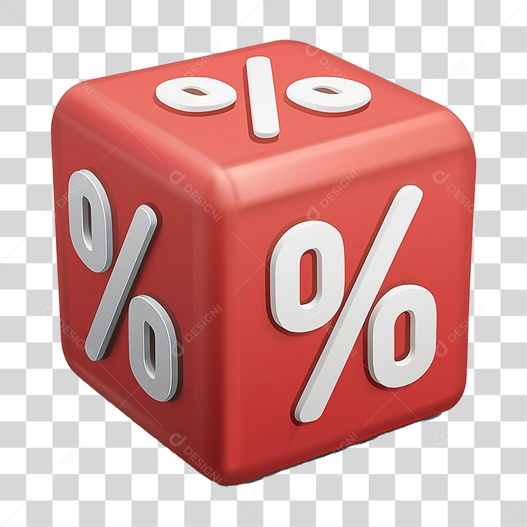 Elemento 3D Dado com Símbolo de Porcentagem % PNG Transparente