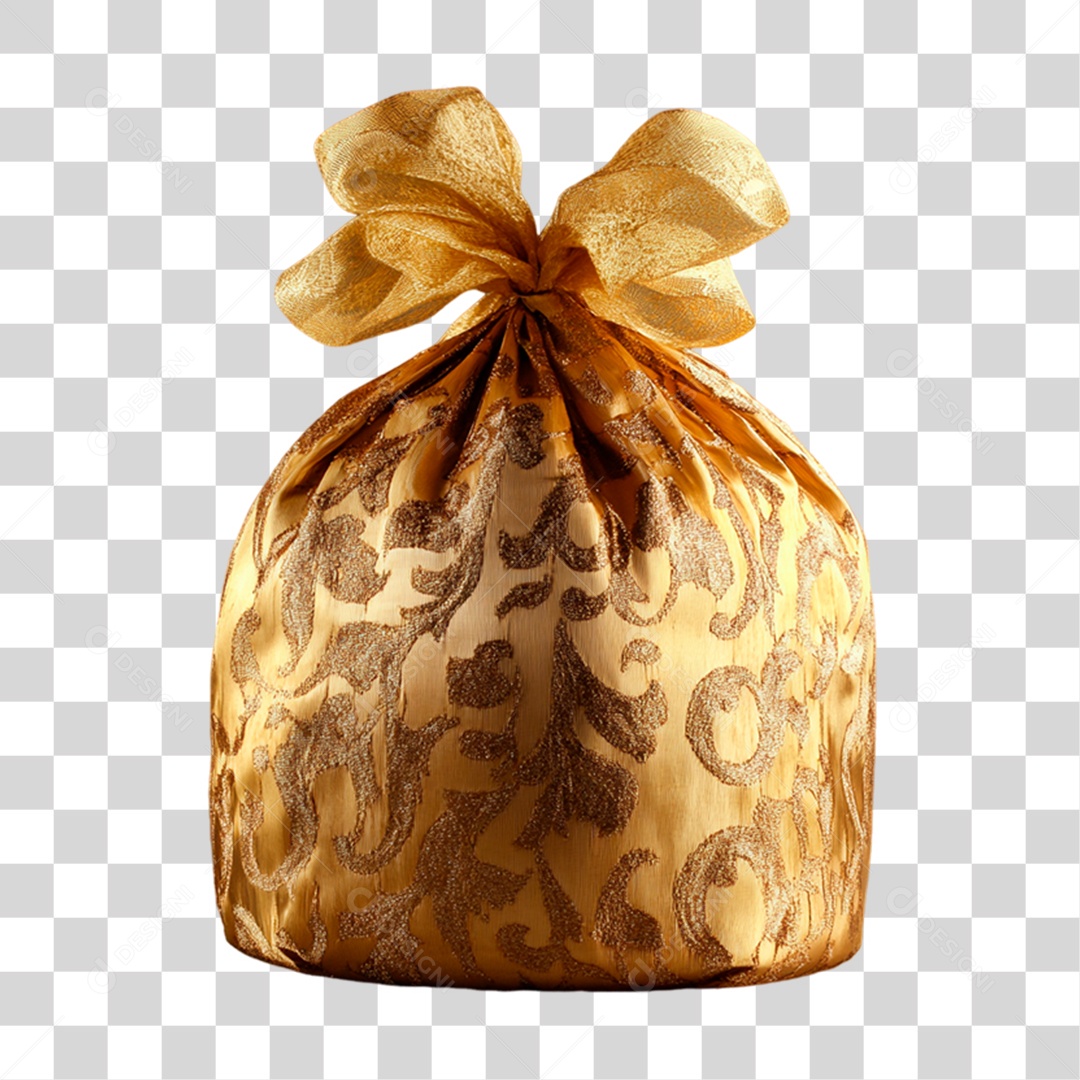 Presente em Saco Dourado PNG Transparente