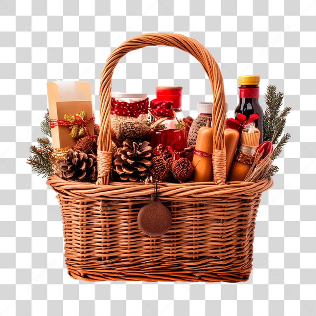 Cesta de Natal Cheia de Presentes PNG Transparente