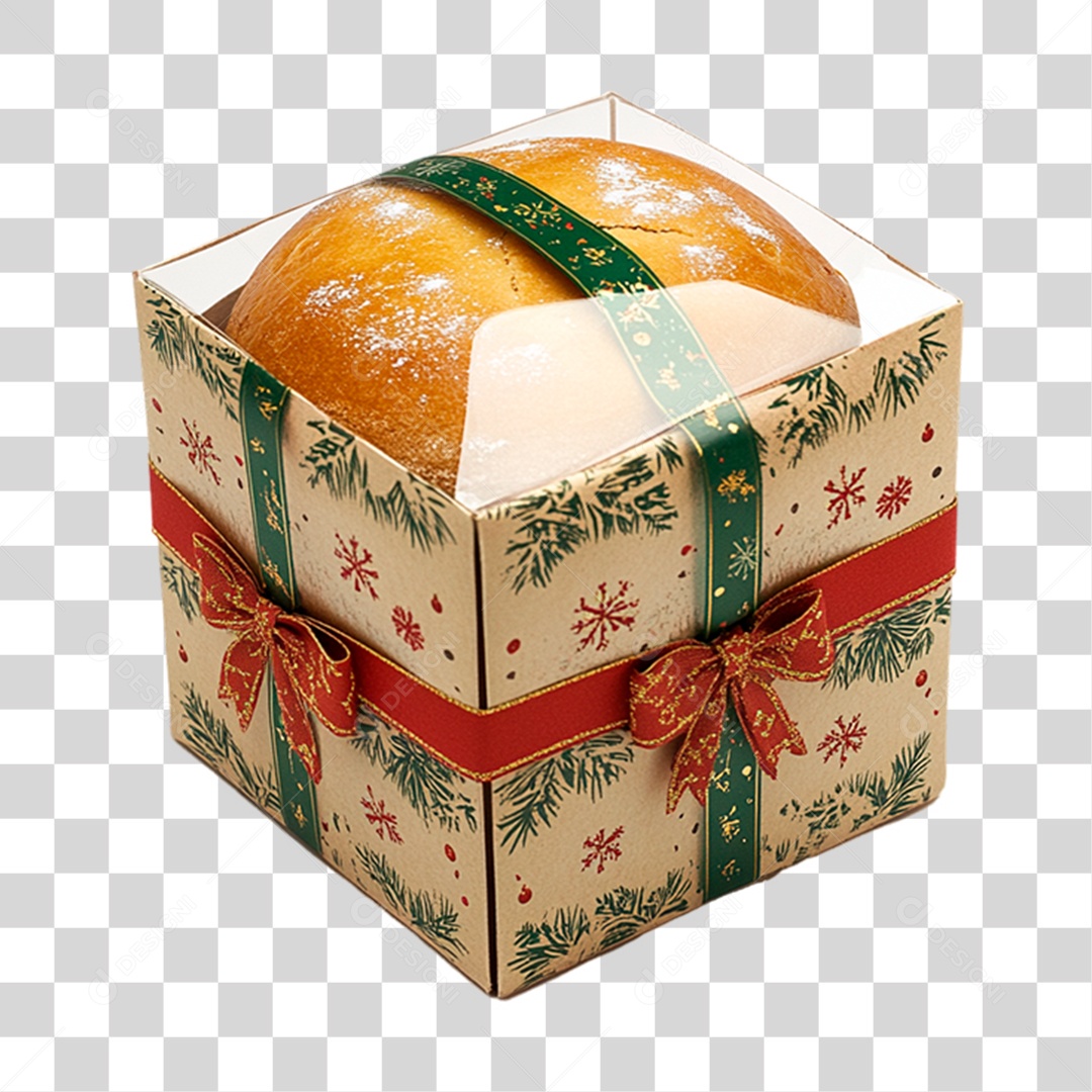 Panetone Embalado em Caixa de Presente PNG Transparente
