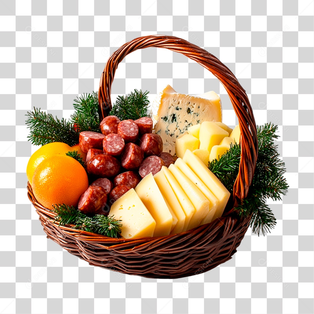 Cesta de Natal Cheia de Comida PNG Transparente