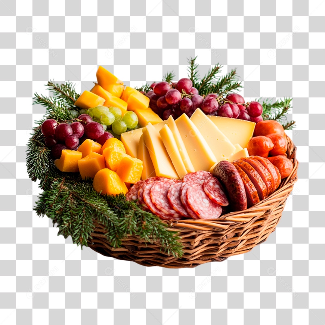 Cesta de Natal Cheia de Comida PNG Transparente