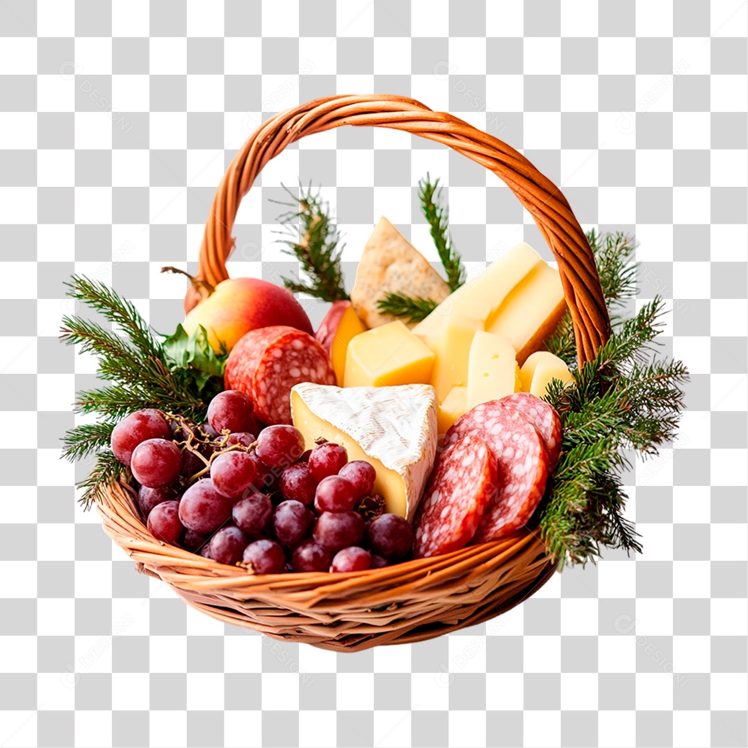 Cesta de Natal Cheia de Comida PNG Transparente