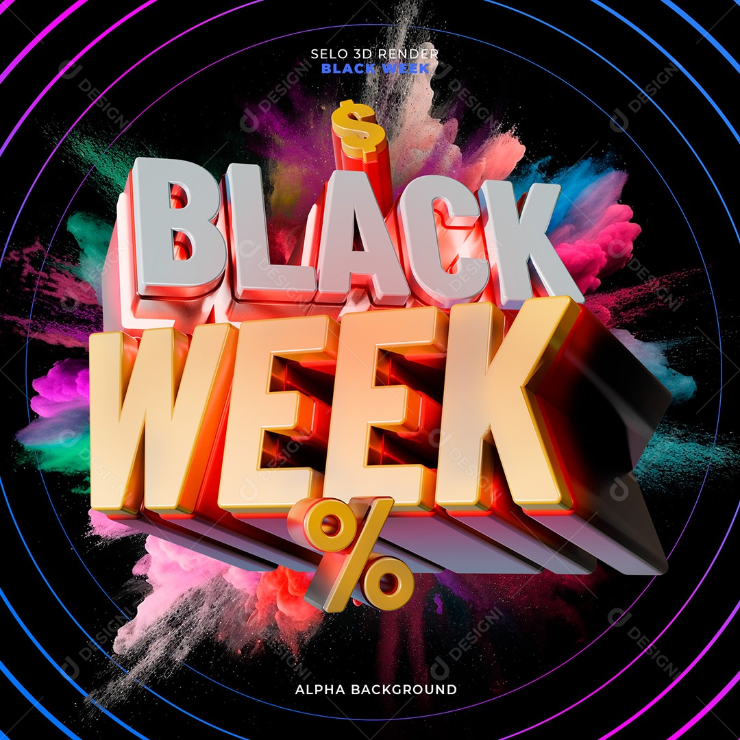 Selo 3D Black Week para Composição PSD