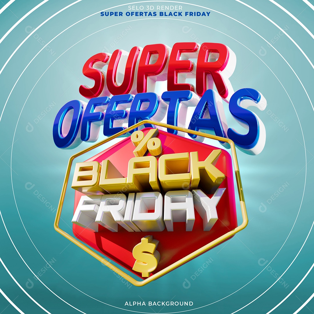 Selo 3D Super Ofertas Black Friday para Composição PSD