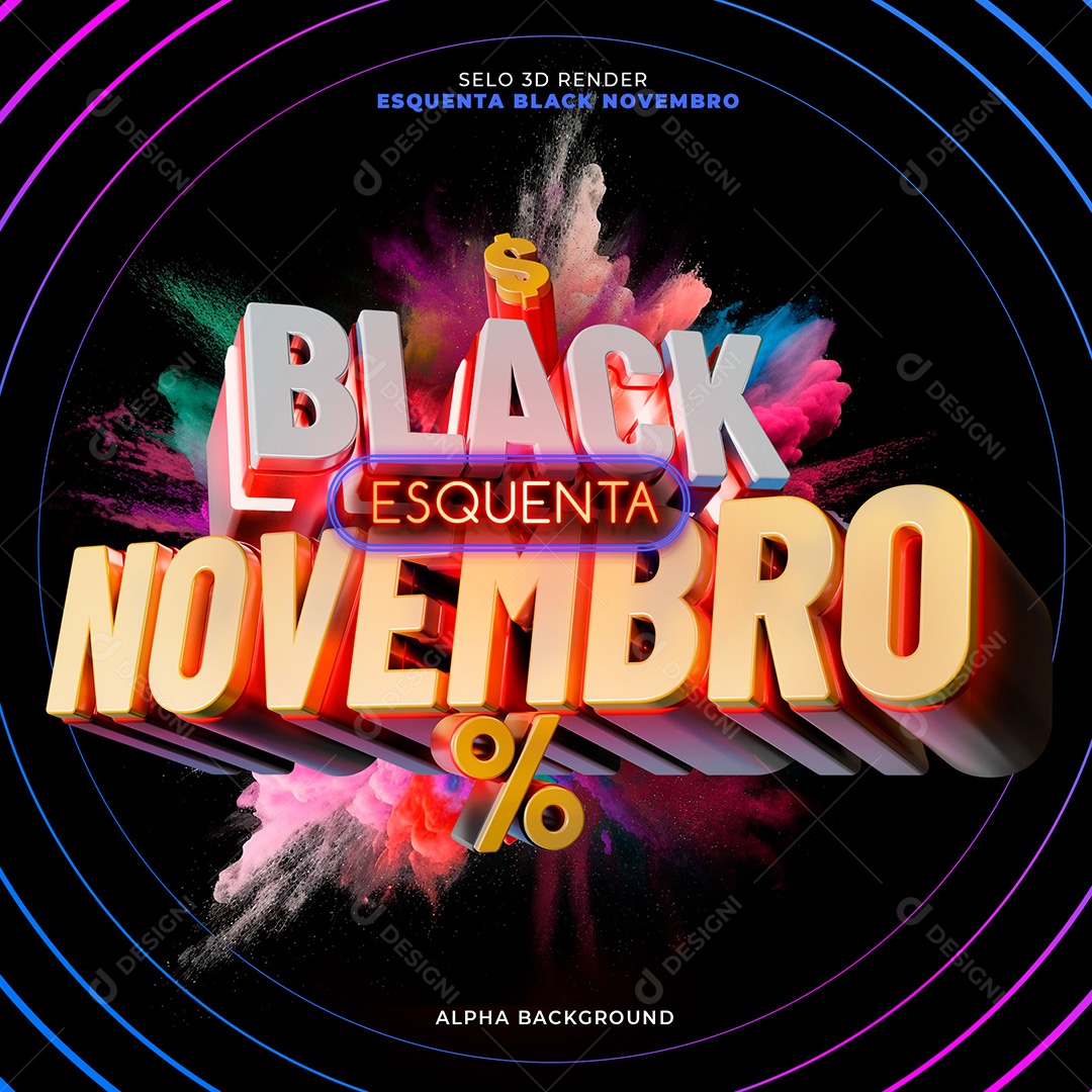 Selo 3D Black Esquenta Novembro para Composição PSD