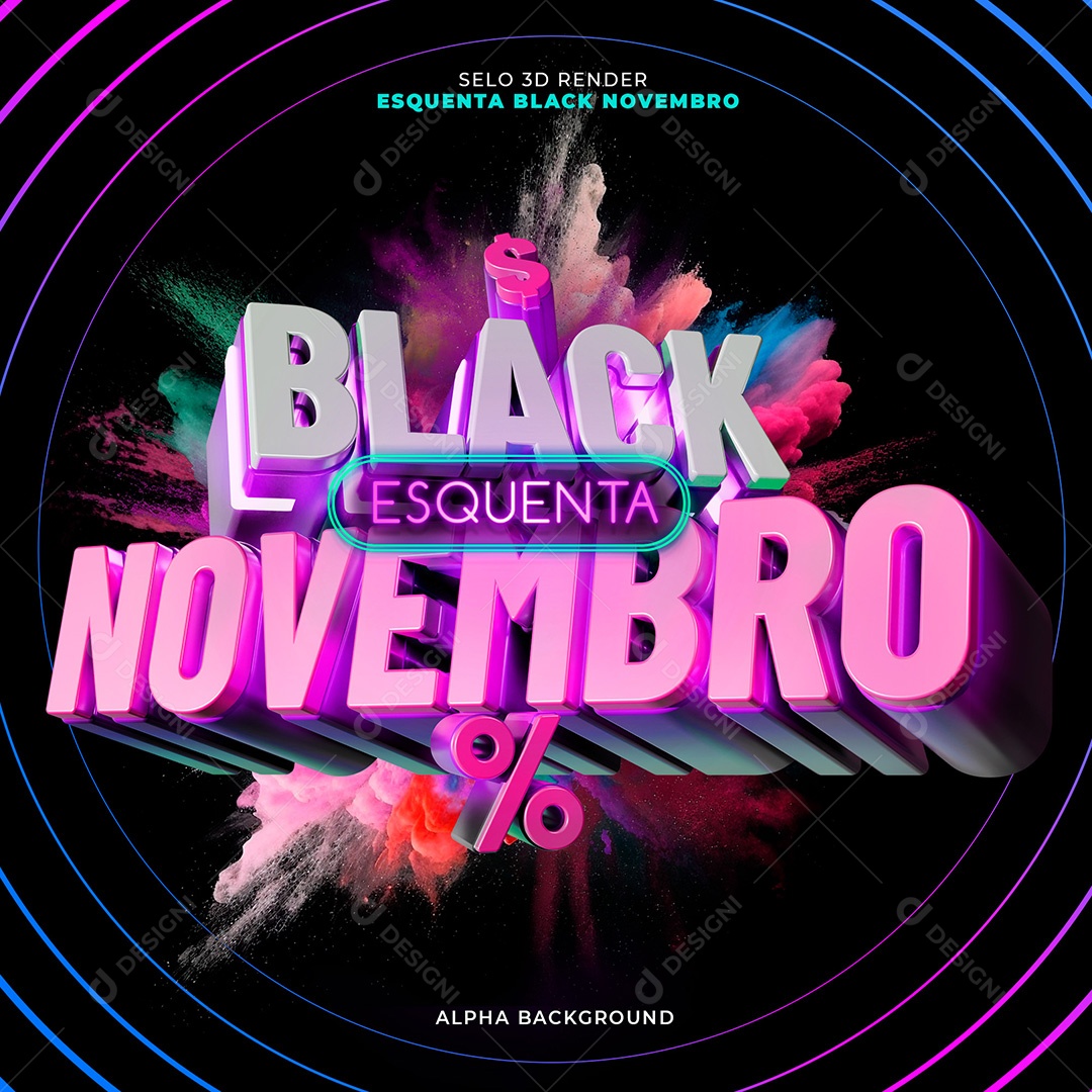 Selo 3D Black Esquenta November para Composição PSD