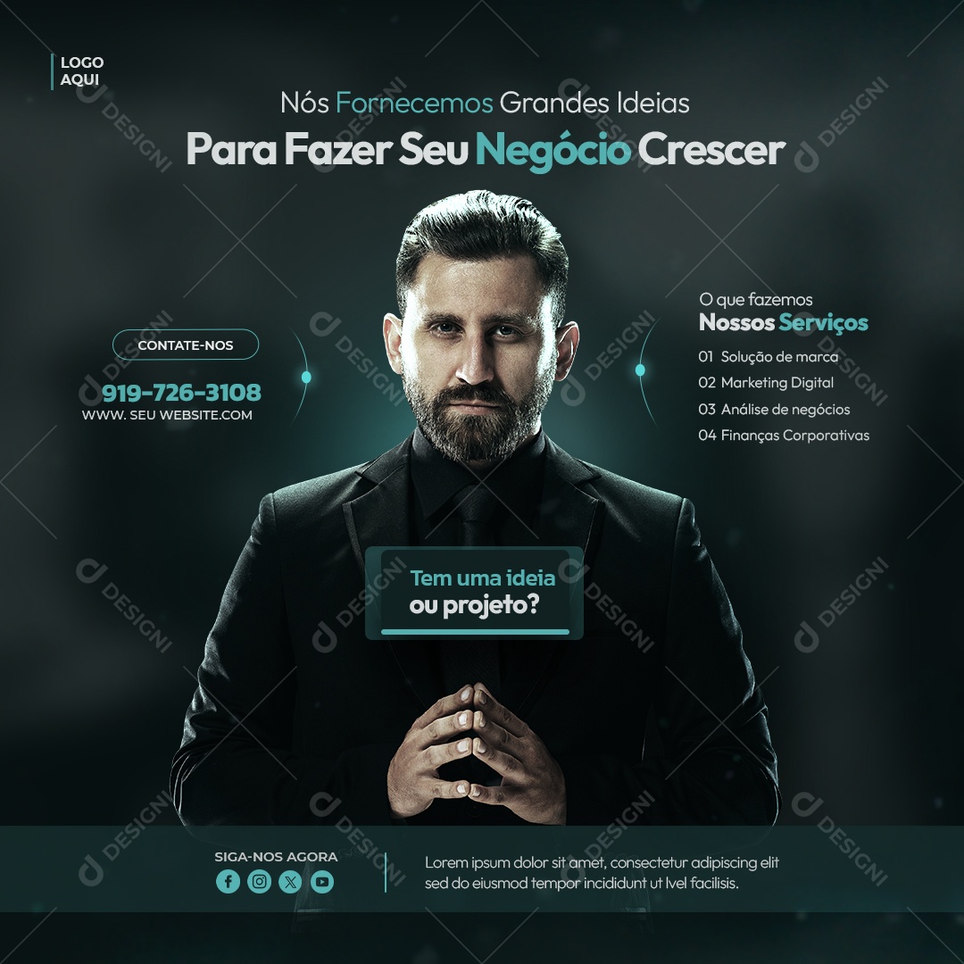 Marketing Digital Grandes Ideias Para Seu Negócio Crecer Social Media PSD Editável