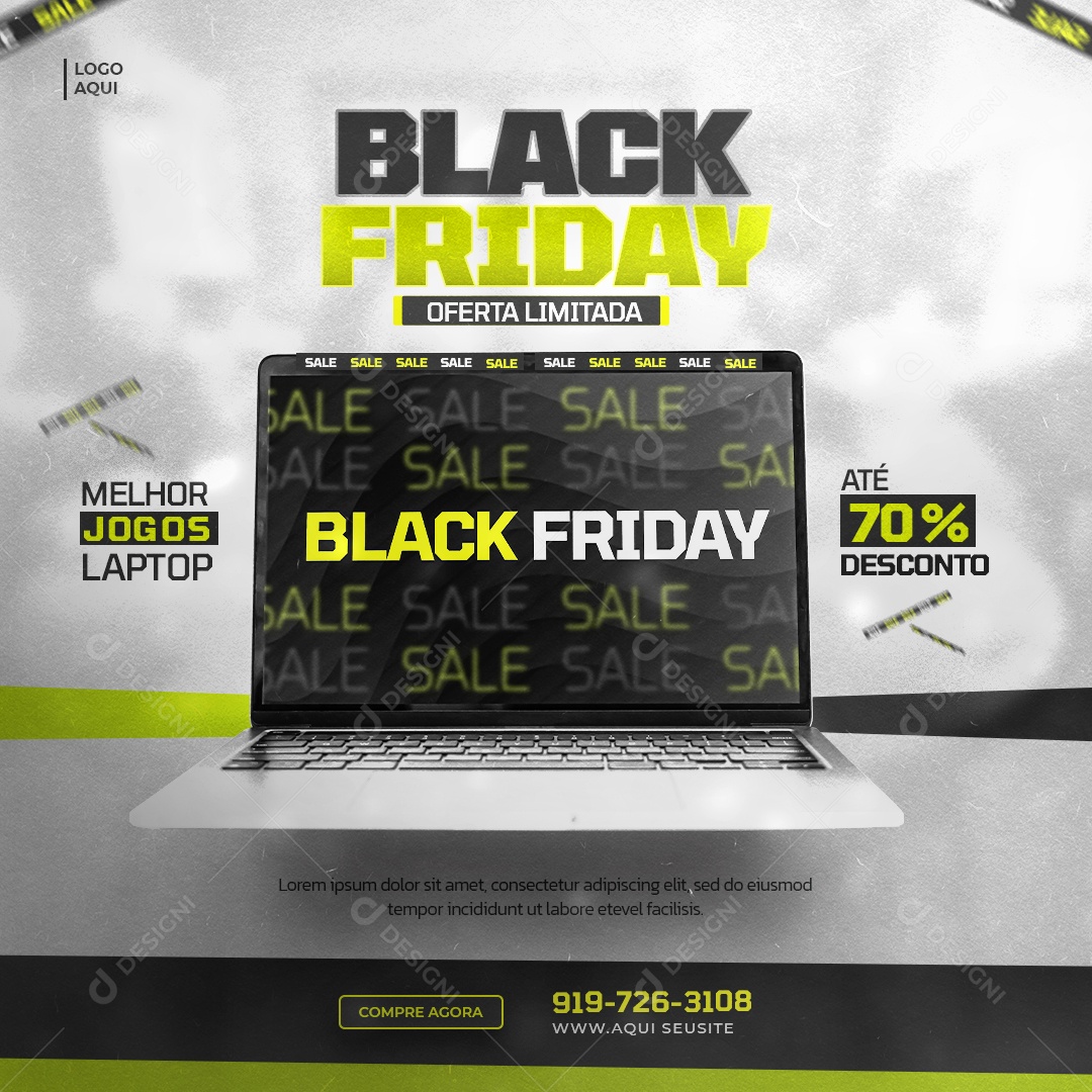 Black Friday Loja de Eletrónicos Notebook Social Media PSD Editável