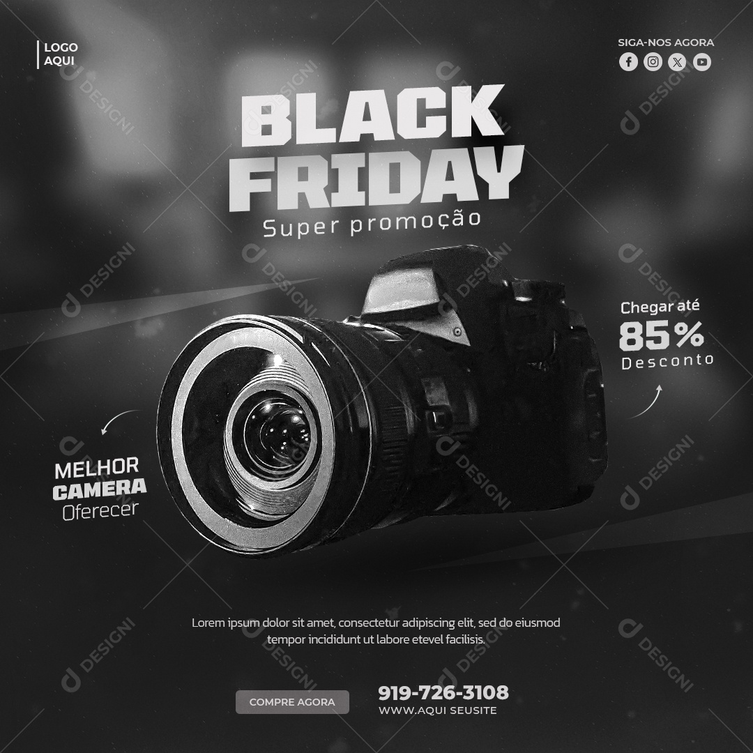 Black Friday Loja de Eletrónicos Câmera Social Media PSD Editável