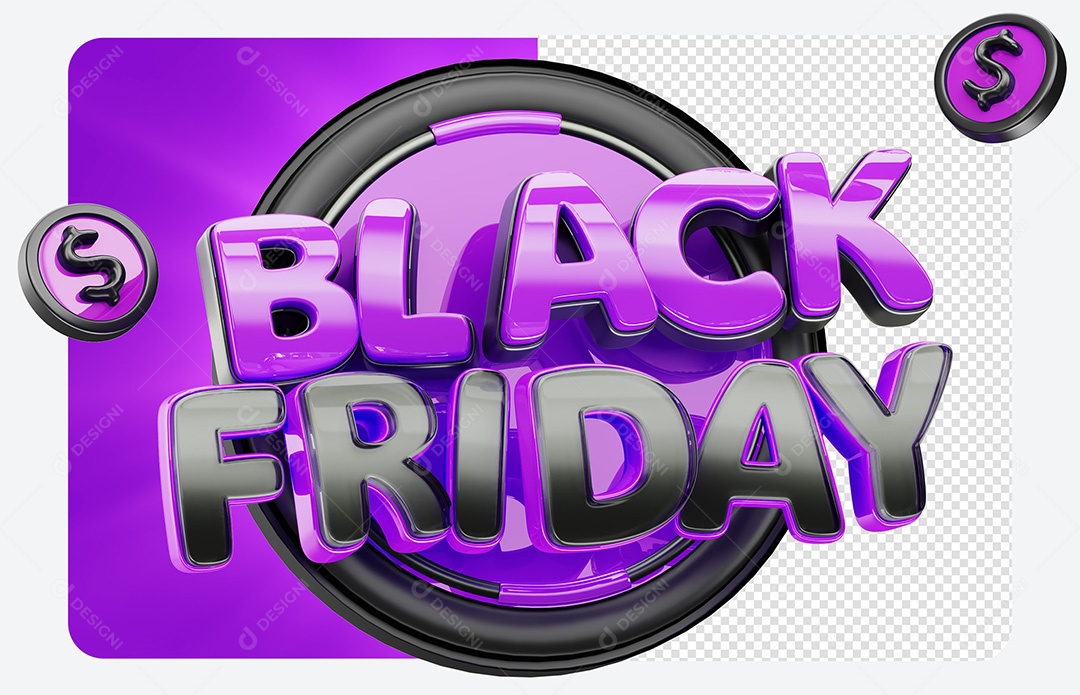 Selo 3D Black Friday Roxo para Composição PSD
