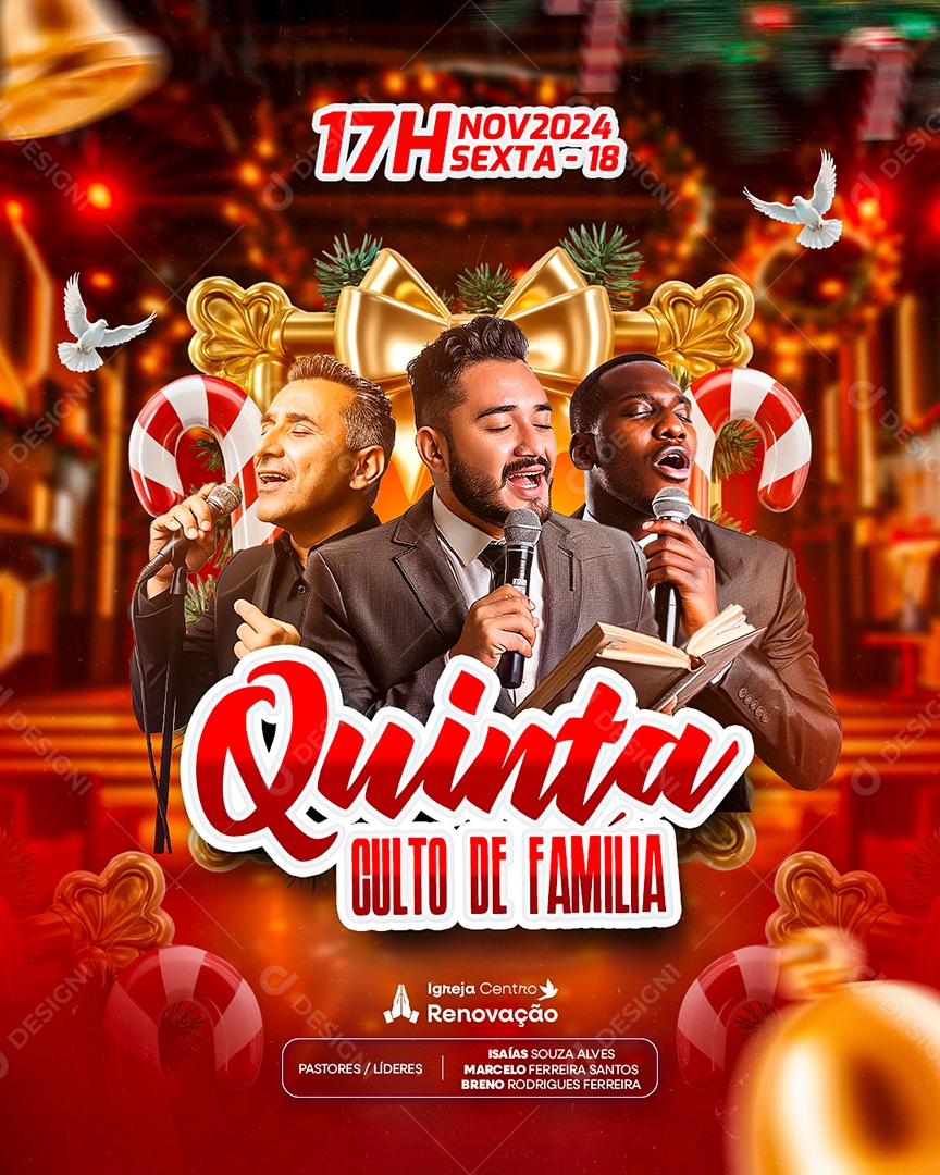 Flyer Gospel Natal Quinta Culto de Família Social Media PSD Editável