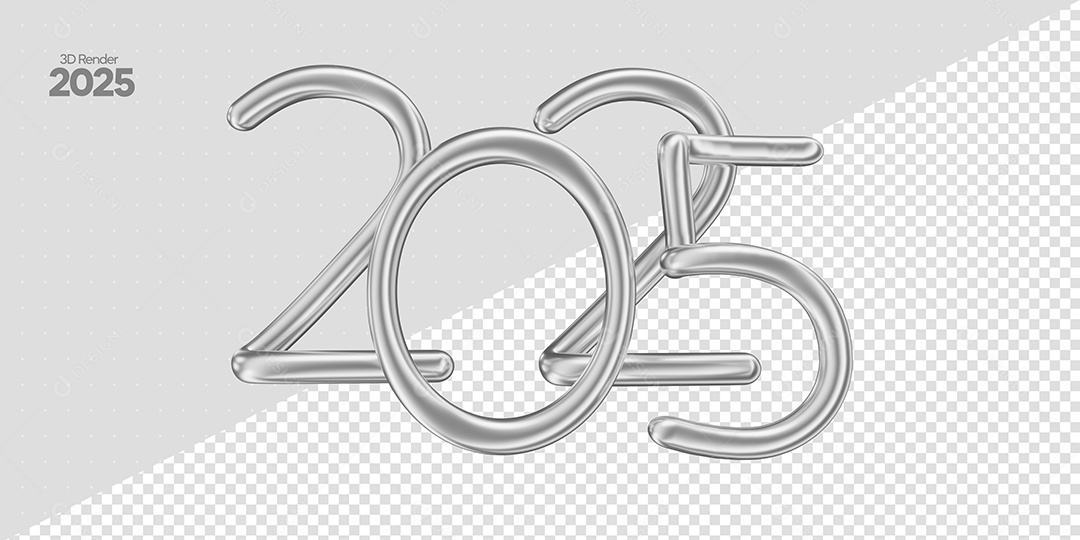 Número 2025 Elemento 3D Cinza de Ano Novo para Composição PSD