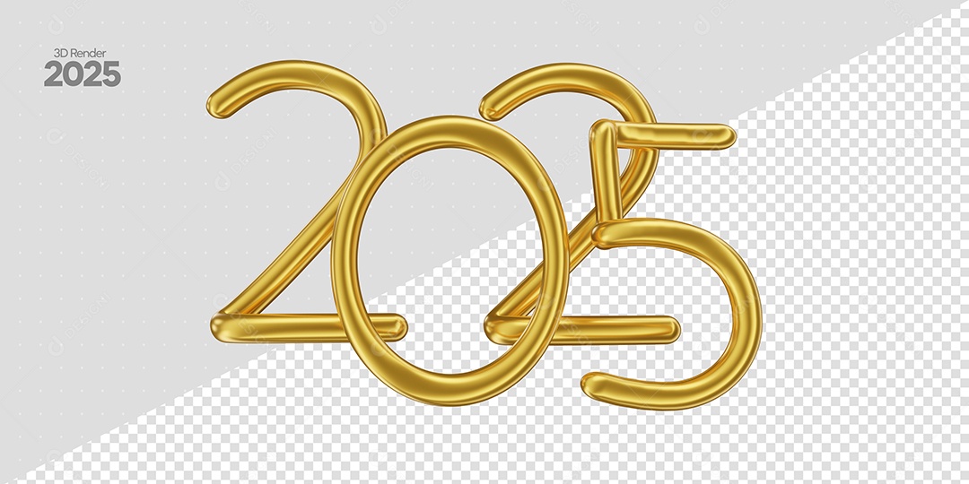 Número 2025 Elemento 3D Dourado de Ano Novo para Composição PSD