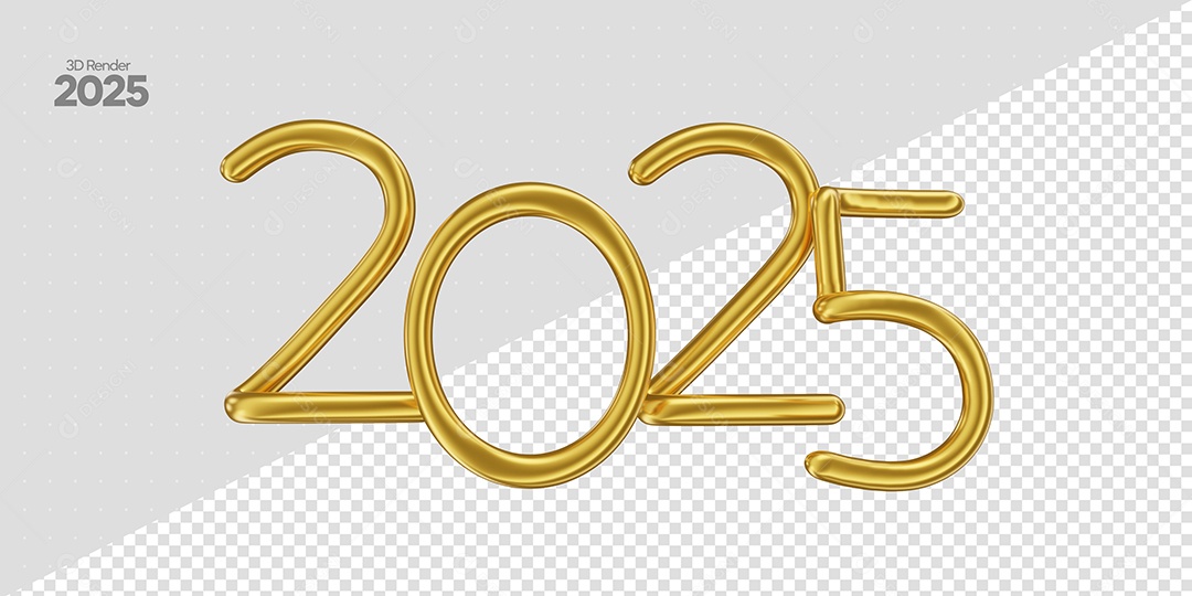Número 2025 Elemento 3D Dourado de Ano Novo para Composição PSD