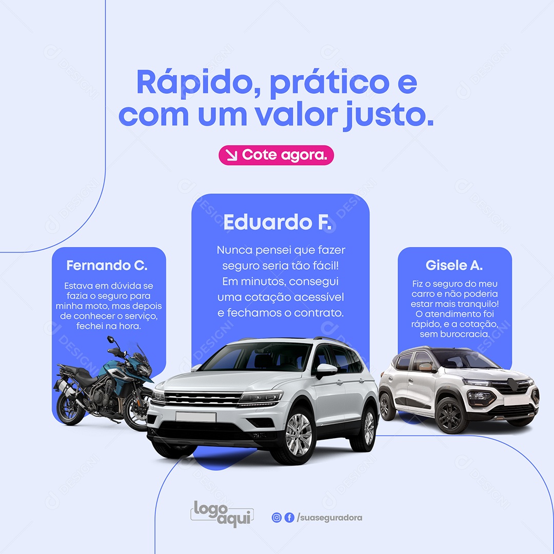 Seguradora Rápido Prático e Com Um Valor Justo Social Media PSD Editável