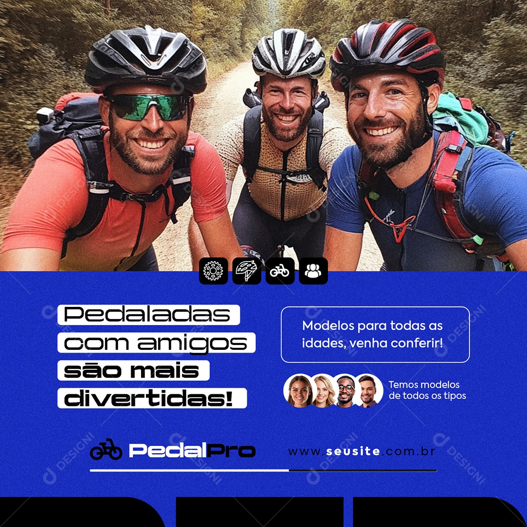 Bicicletaria Pedaladas com Amigos São Mais Divertidas Social Media PSD Editável