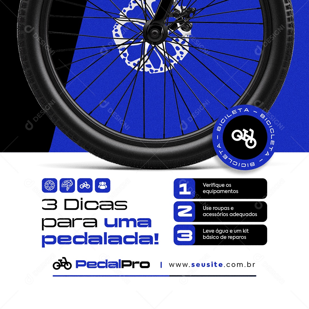 Bicicletaria Três Dicas para Uma Pedalada Social Media PSD Editável