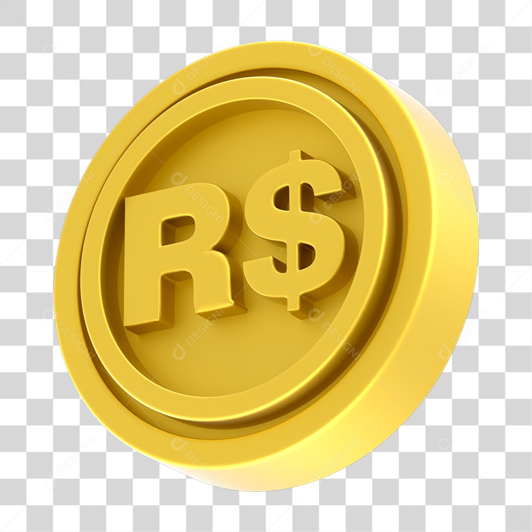 Moeda Dourada com Símbolo Cifrão Dinheiro PNG Transparente