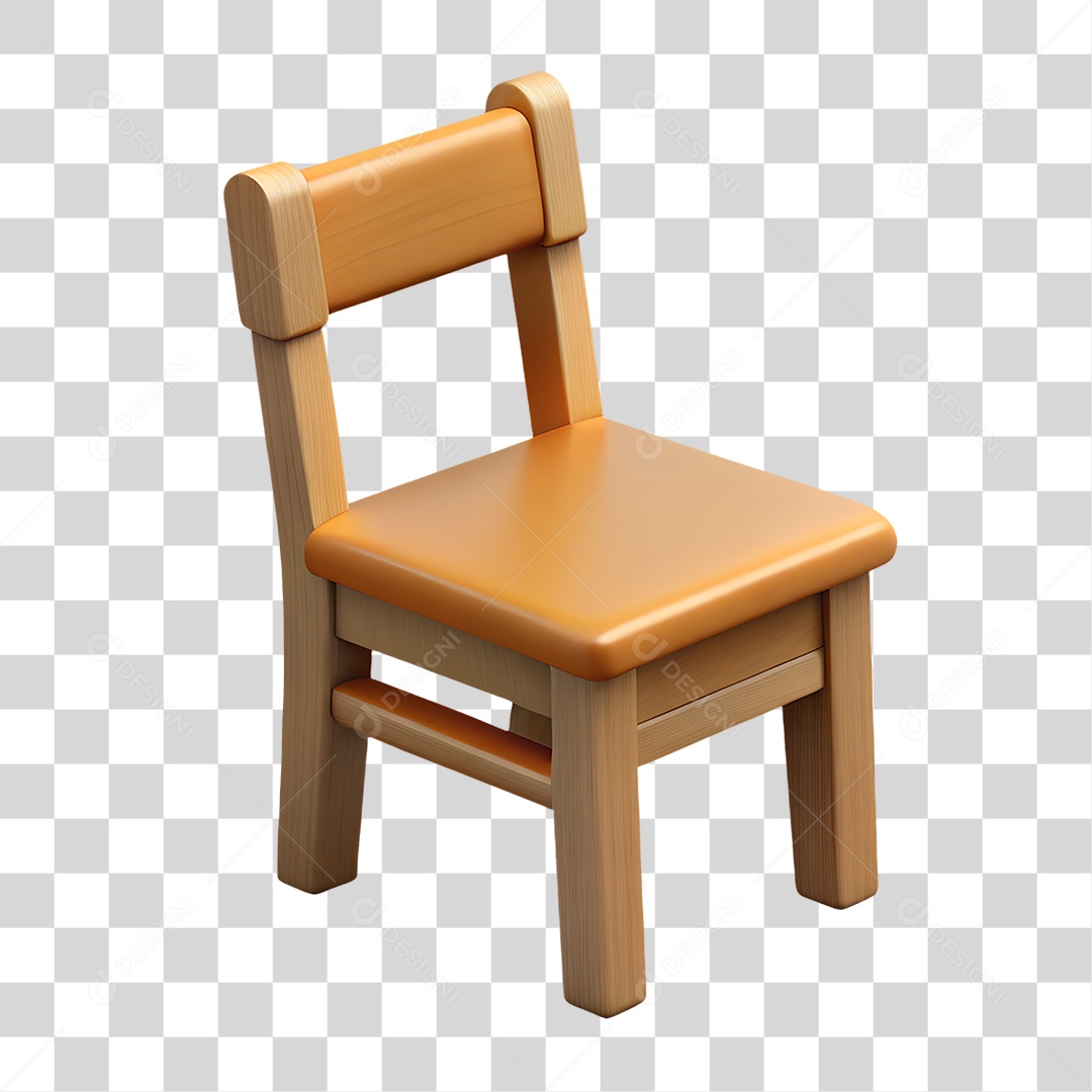 Cadeira de Madeira Elemento 3D para Composição PNG Transparente