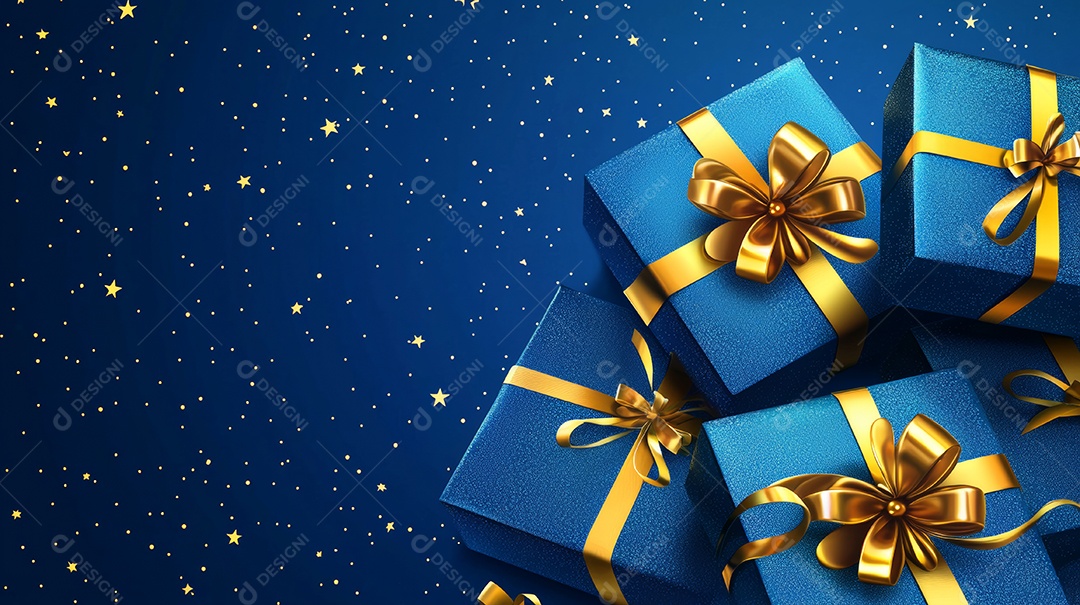 ilustração de presentes azuis com laços dourados