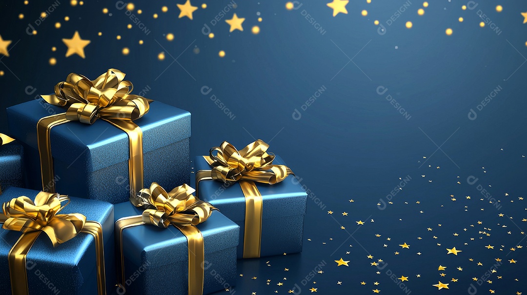 ilustração de presentes azuis com laços dourados