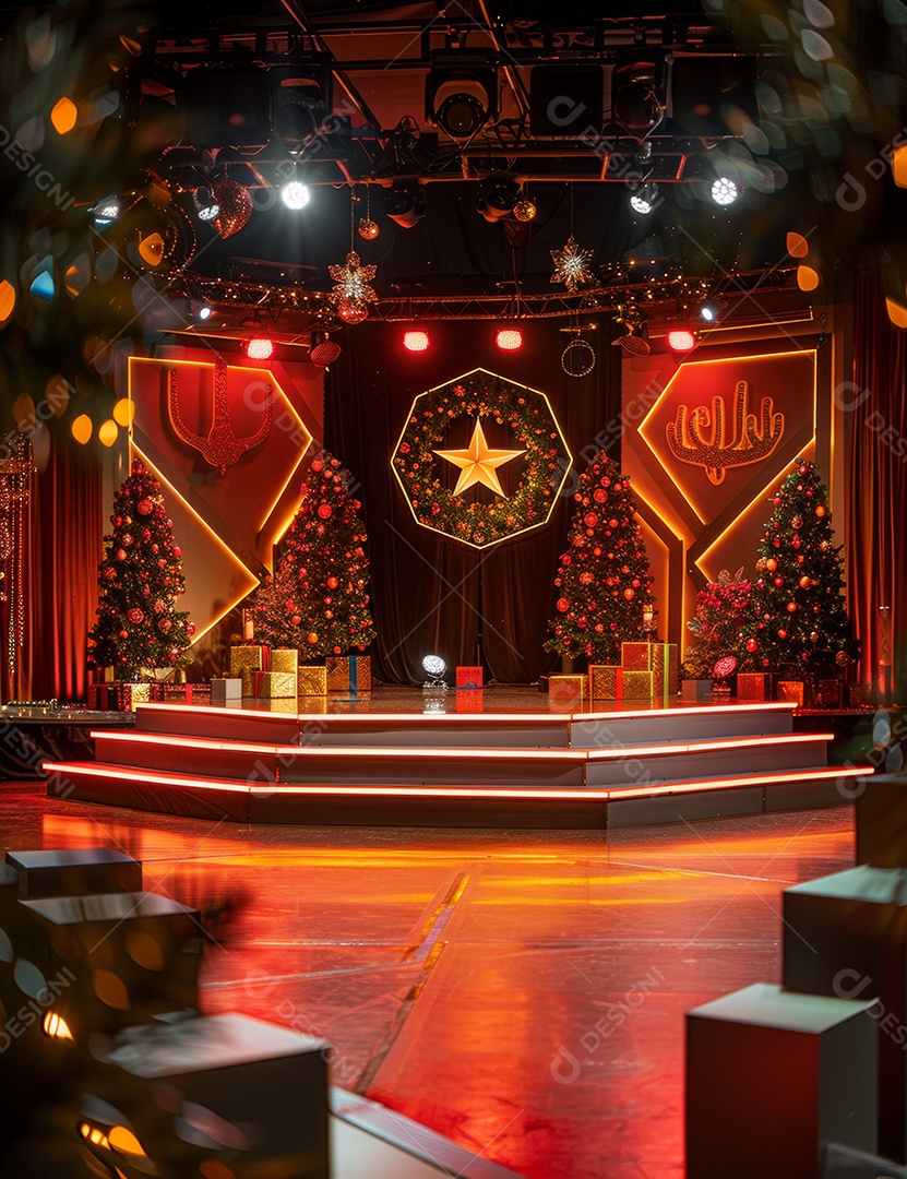 Um palco de Natal moderno em uma sala