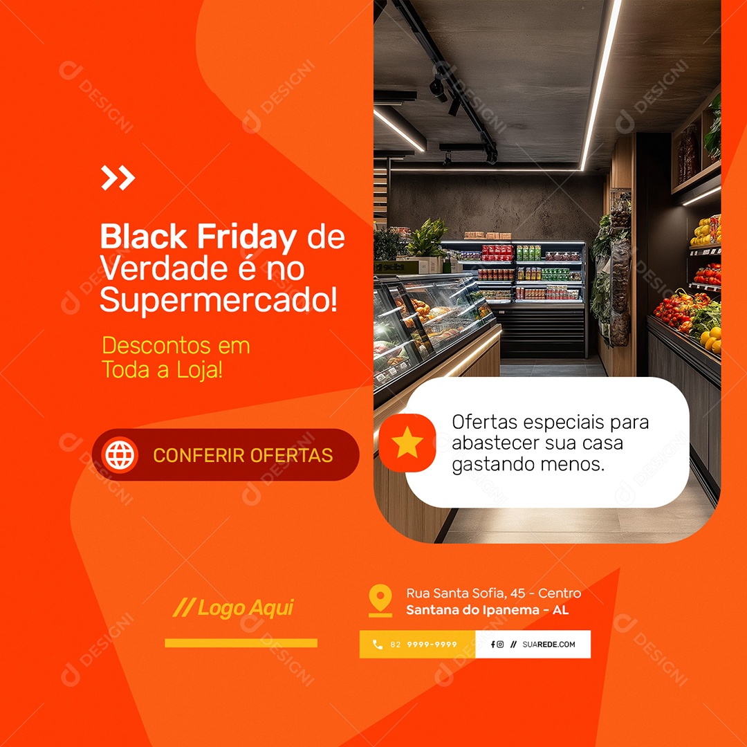 Supermercado Black Ofertas Descontos em Toda a Loja Social Media PSD Editável