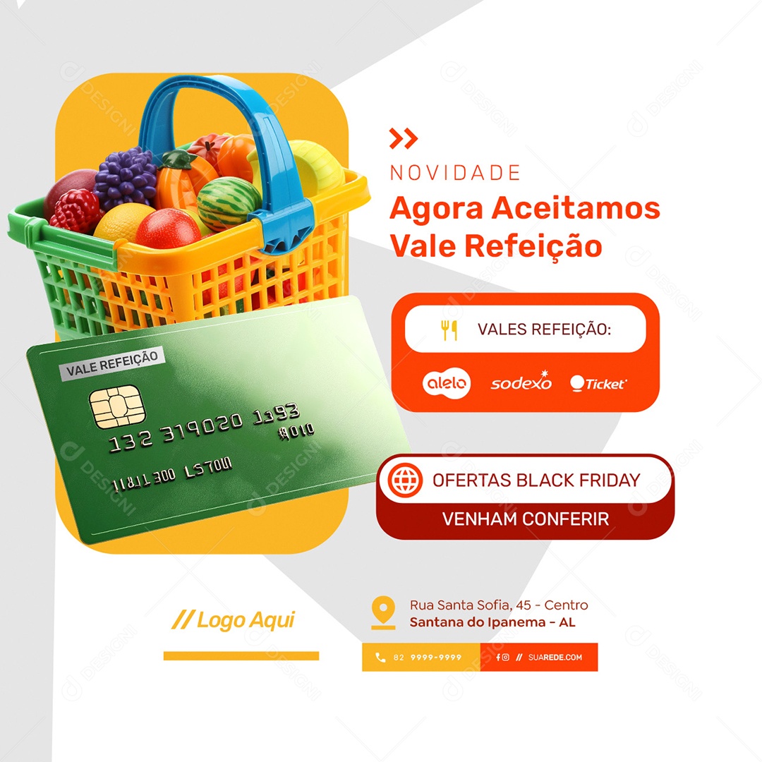 Supermercado Black Ofertas Novidade Agora Aceitamos Vale Refeição Social Media PSD Editável