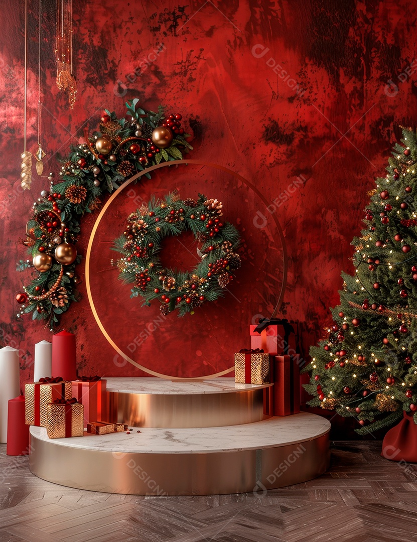 Um palco de Natal moderno em uma sala