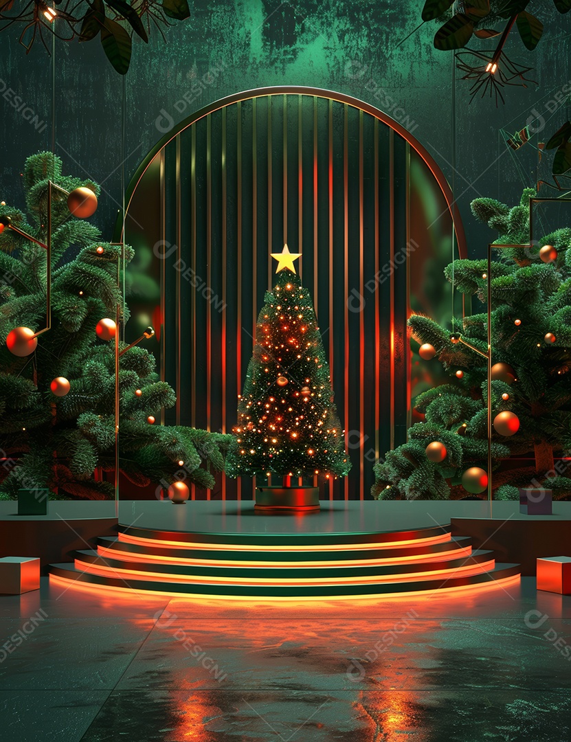 Um palco de Natal moderno em uma sala