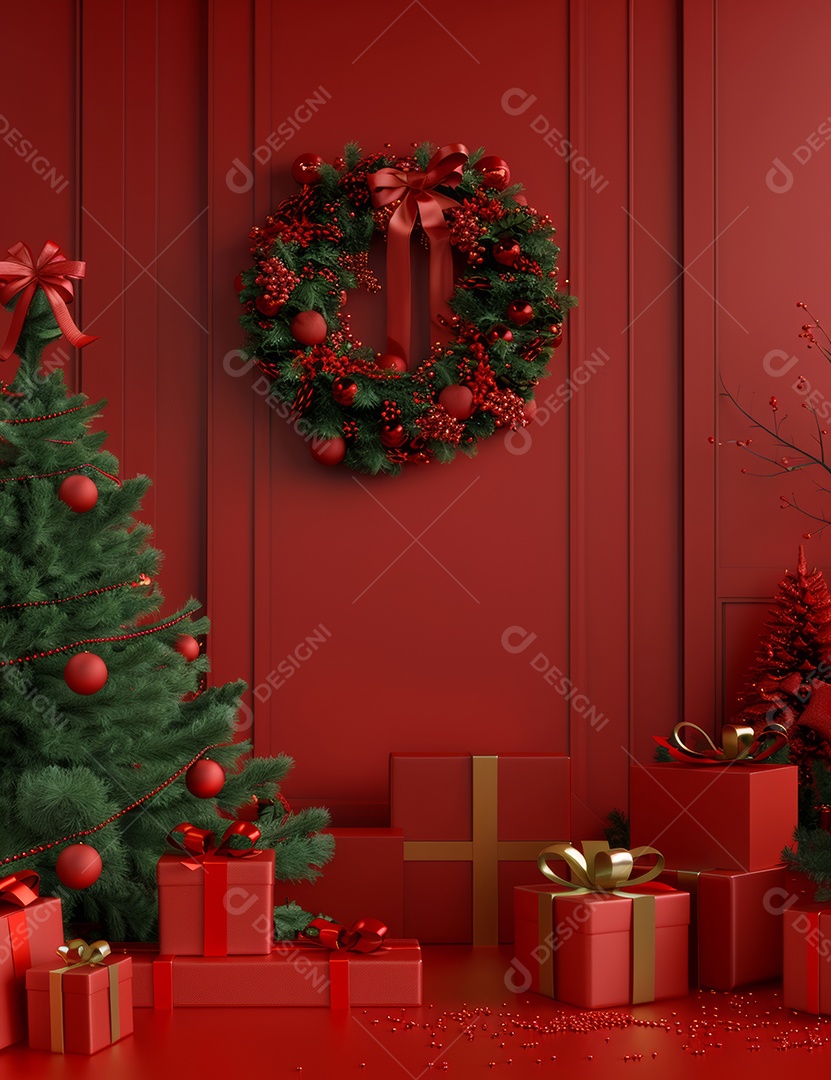 Estágio 3d de renderização do cartão de Natal festivo