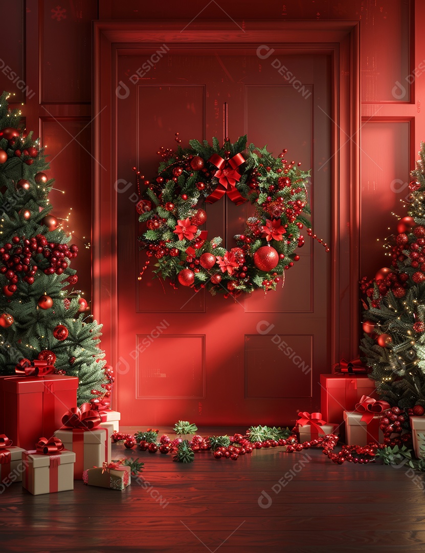 Estágio 3d de renderização do cartão de Natal festivo