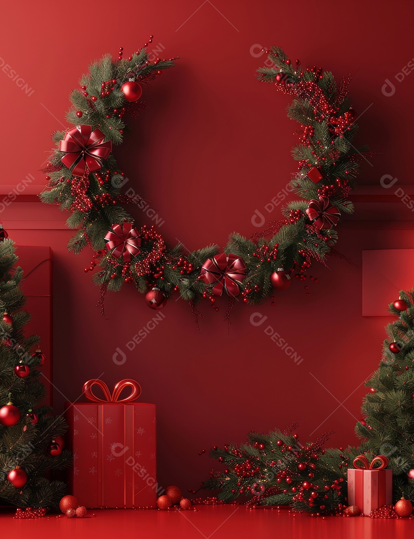 Estágio 3d de renderização do cartão de Natal festivo