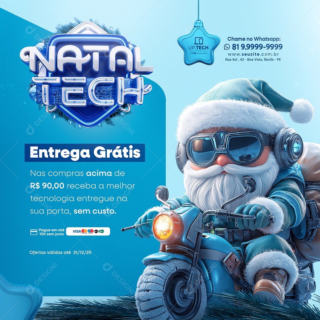 Natal Tech Loja de Eletrônicos Entrega Grátis Social Media PSD Editável