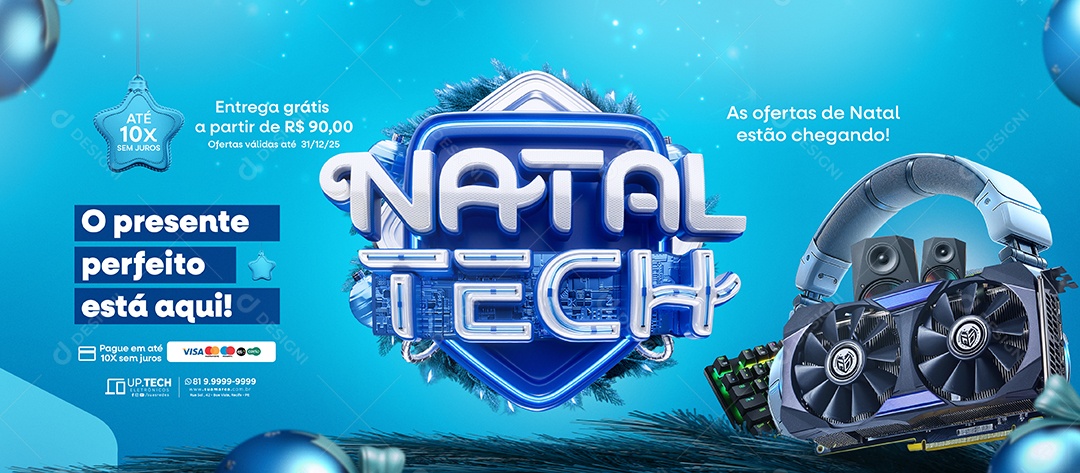 Banner Natal Tech Loja de Eletrônicos Entrega Grátis Social Media PSD Editável