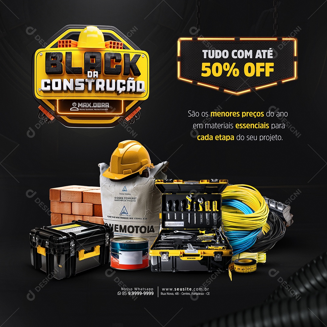 Black da Construção Tudo com Até 50% Off Social Media PSD Editável