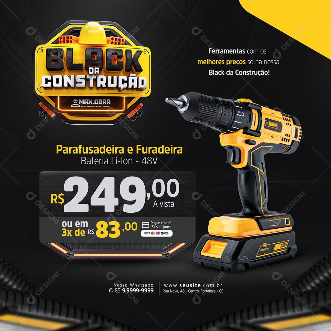 Black da Construção Parafusadeira e Furadeira Social Media PSD Editável