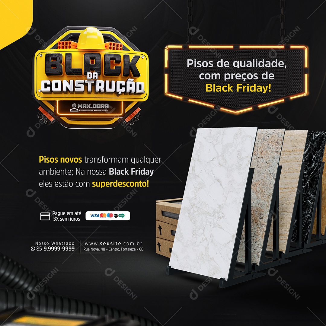 Black da Construção Pisos de Qualidade com Preços de Black Friday Social Media PSD Editável