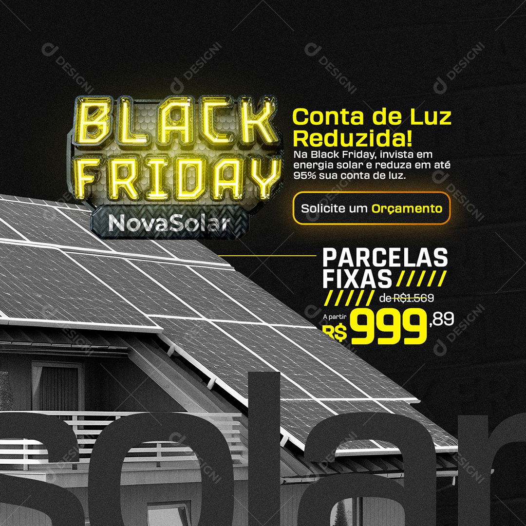 Energia Solar Black Friday Conta de Luz Reduzida Social Media PSD Editável